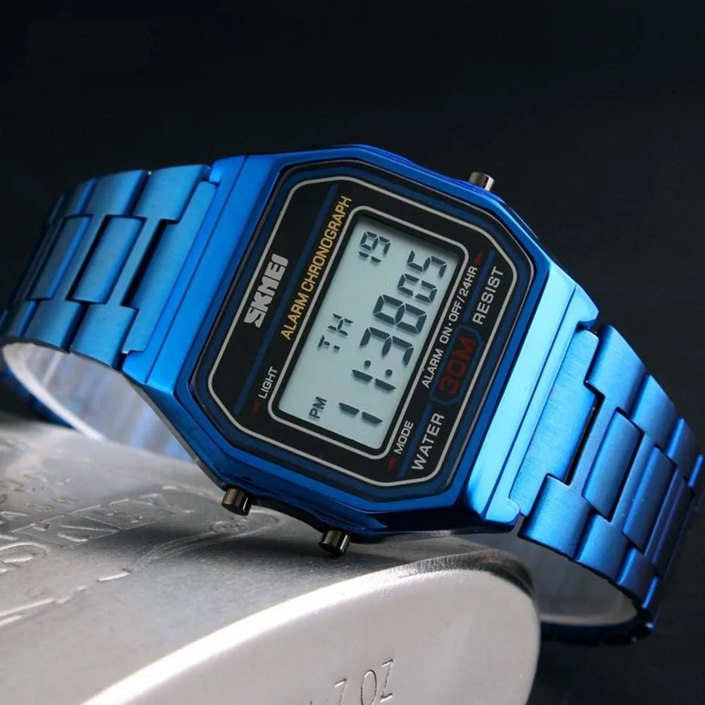 Display postmodern Stainless Steel Square Countdown Alarm Backlight Water Resistant Watch MASTOPMen's Digital Sports Watch Dual 