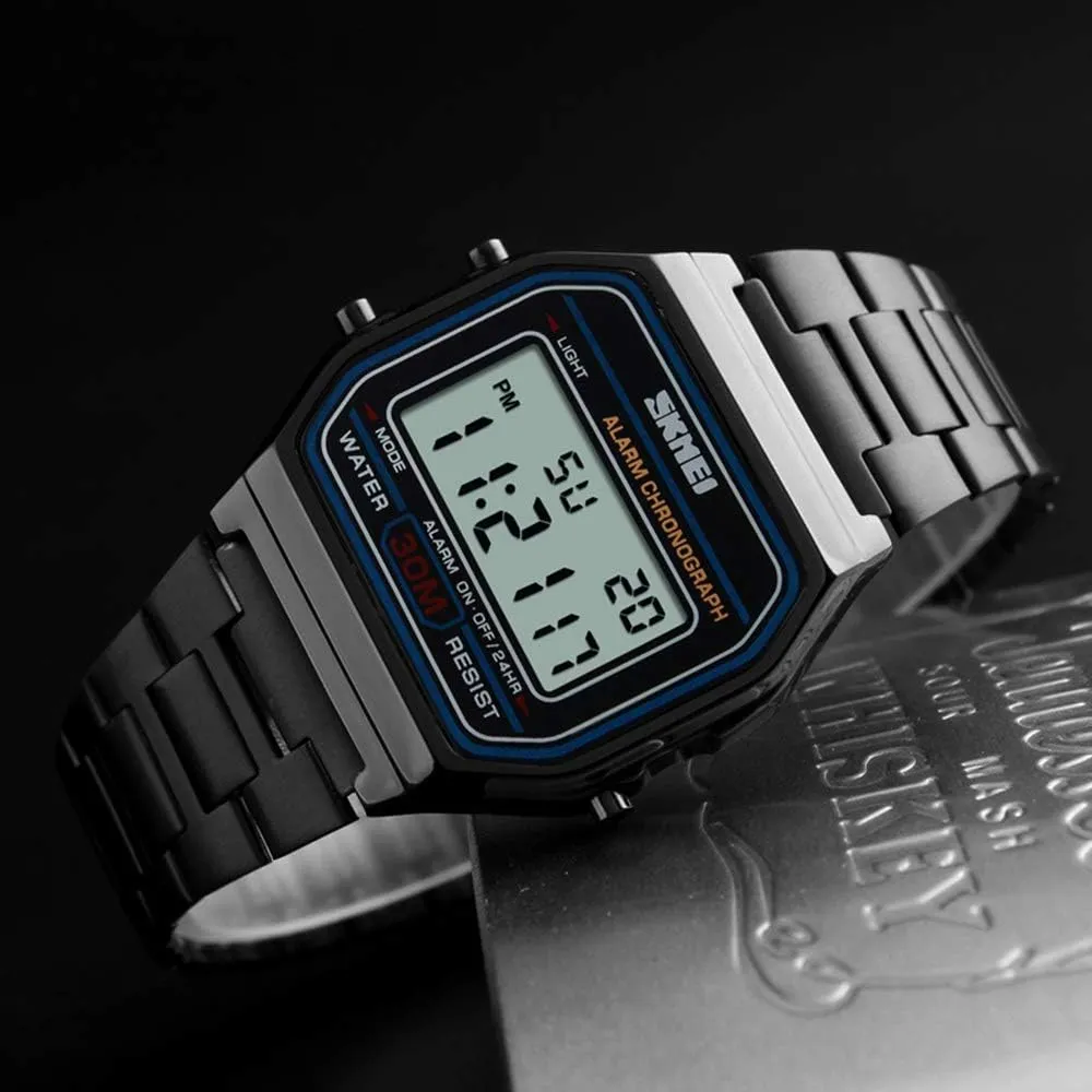 Display postmodern Stainless Steel Square Countdown Alarm Backlight Water Resistant Watch MASTOPMen's Digital Sports Watch Dual 
