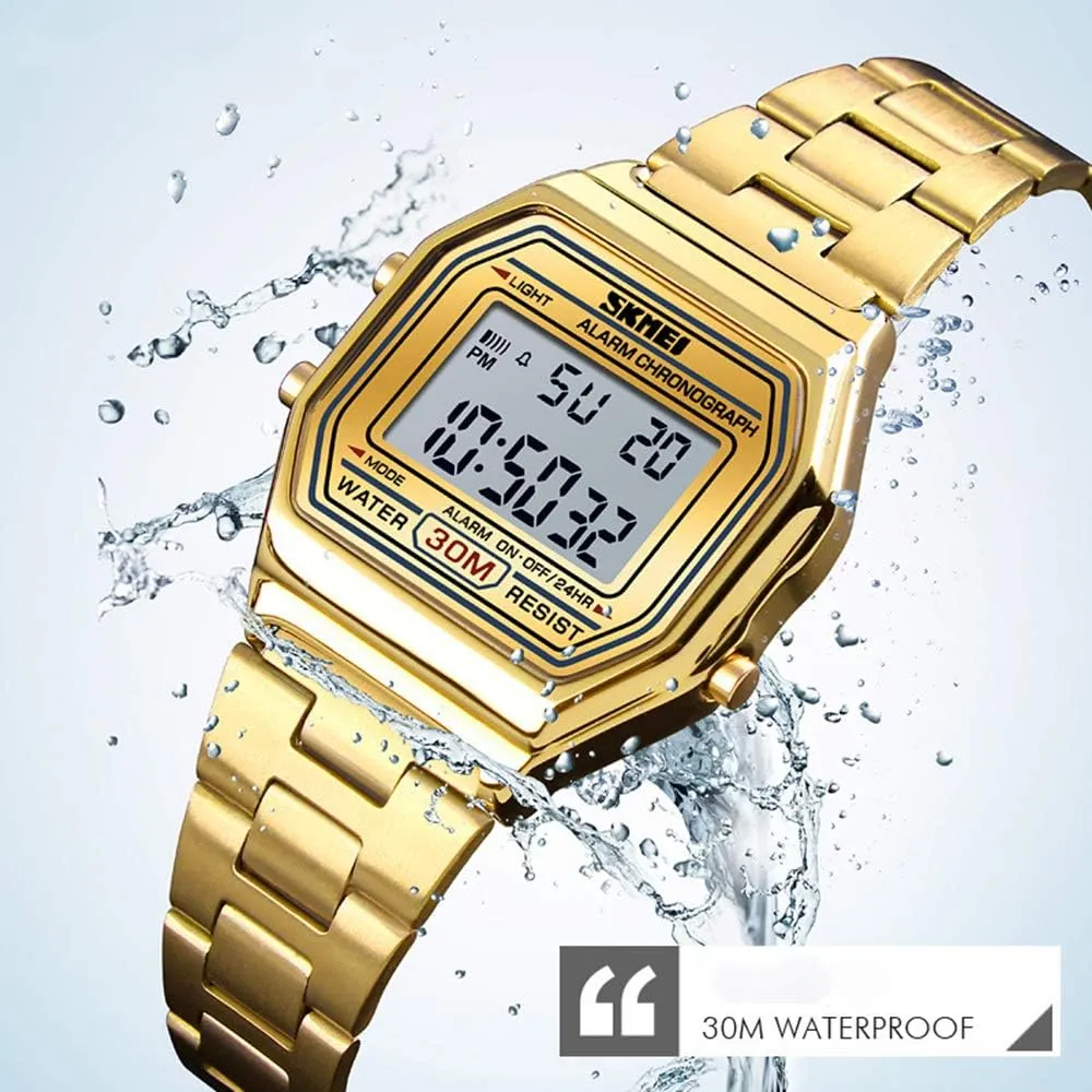 Display postmodern Stainless Steel Square Countdown Alarm Backlight Water Resistant Watch MASTOPMen's Digital Sports Watch Dual 