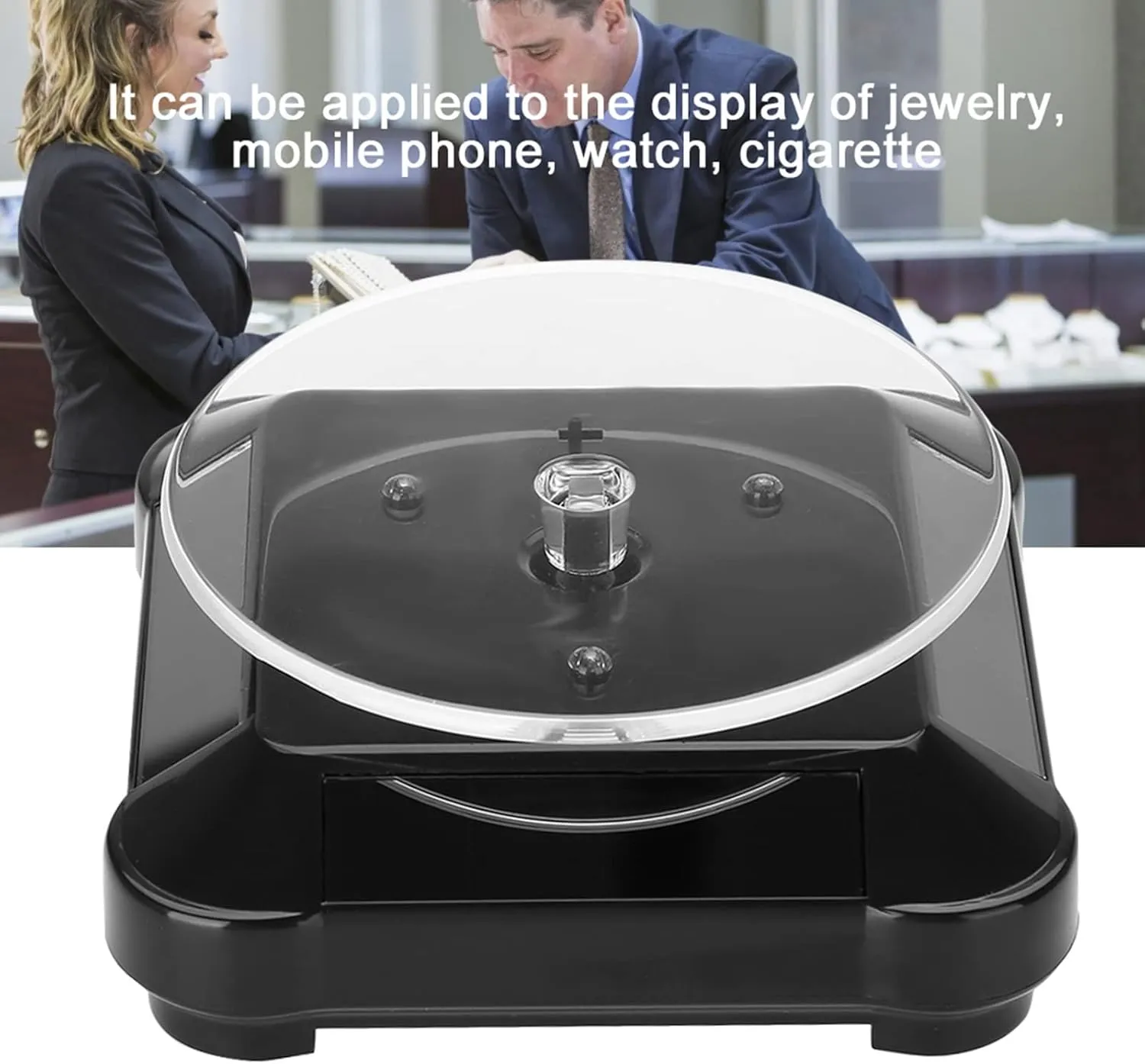 Display Stand,Abs Display Turntable,Solar Showcase 360 Degrees aerial herb Rotating Turntable Watch Phone Jewelry Display Stand Led Light for Storefronts,Windows,Offices,Counters,Etc (Black) plplaaoo Rotating 