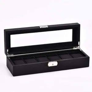 Display Storage Box Case Great for Shop Window Watch displaying Mens Jewelry Box Watch Display Storage Box Bracelet Tray Faux Leather Black Watch Box bark 6 Slots Watch Jewellery 