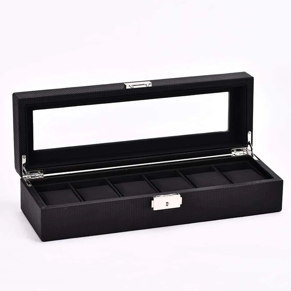 Display Storage Box Case Great for Shop Window Watch displaying Mens Jewelry Box Watch Display Storage Box Bracelet Tray Faux Leather Black Watch Box bark 6 Slots Watch Jewellery 