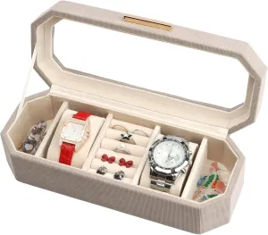 Display Watch Box Organizer Jewelry Organizers and Storage for Earrings Rings Necklaces Bracelets perishable classic Watches (Grey) SANZIE Jewelry Box for Women & Watch Case 