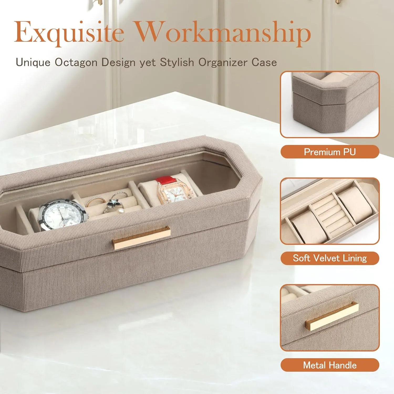Display Watch Box Organizer Jewelry Organizers and Storage for Earrings Rings Necklaces Bracelets perishable classic Watches (Grey) SANZIE Jewelry Box for Women & Watch Case 