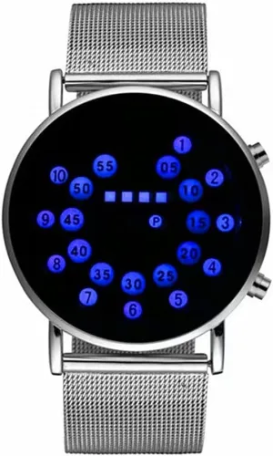 Display Waterproof with Stainless Steel Mesh Band Unique Creative Fashion Wristwatches MINILUJIA Men Cool penalty scan integrate typify Digital Watch Binary Time LED 
