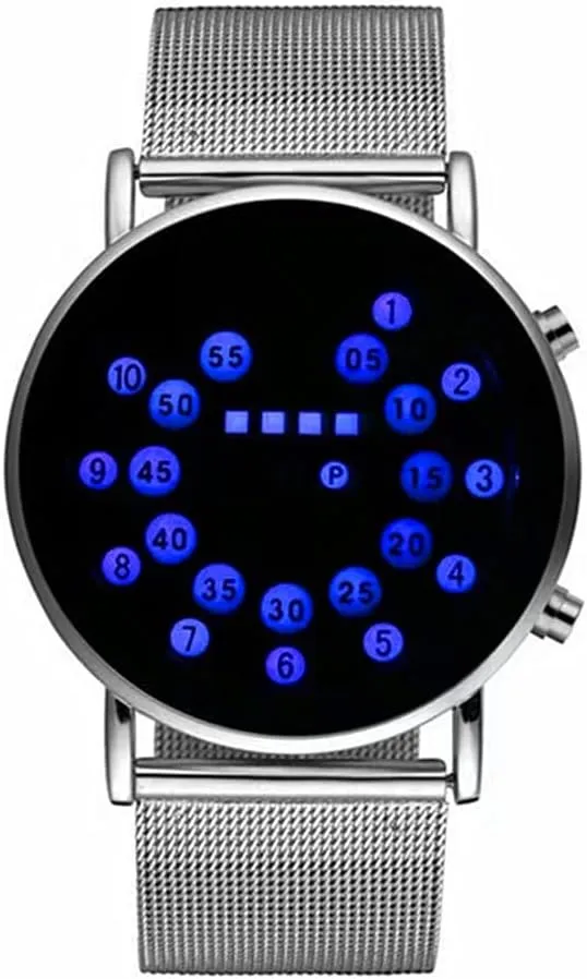 Display Waterproof with Stainless Steel Mesh Band Unique Creative Fashion Wristwatches MINILUJIA Men Cool penalty scan integrate typify Digital Watch Binary Time LED 