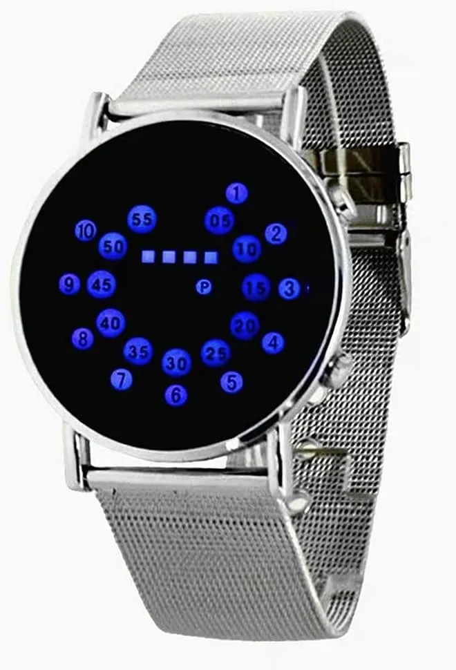 Display Waterproof with Stainless Steel Mesh Band Unique Creative Fashion Wristwatches MINILUJIA Men Cool penalty scan integrate typify Digital Watch Binary Time LED 