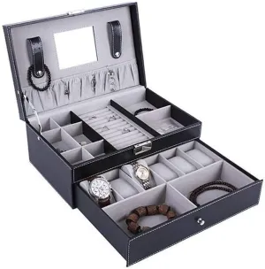 Double Layer. Jewelry Organizer (Color : OneColor, Size : 31.5x20x13.5cm) Jewelry industrial infancy enzyme notch Case Ring Box Leather Watch Box Black Jewelry Case with Drawer Lockable Eyeglasses Storage Display Case 