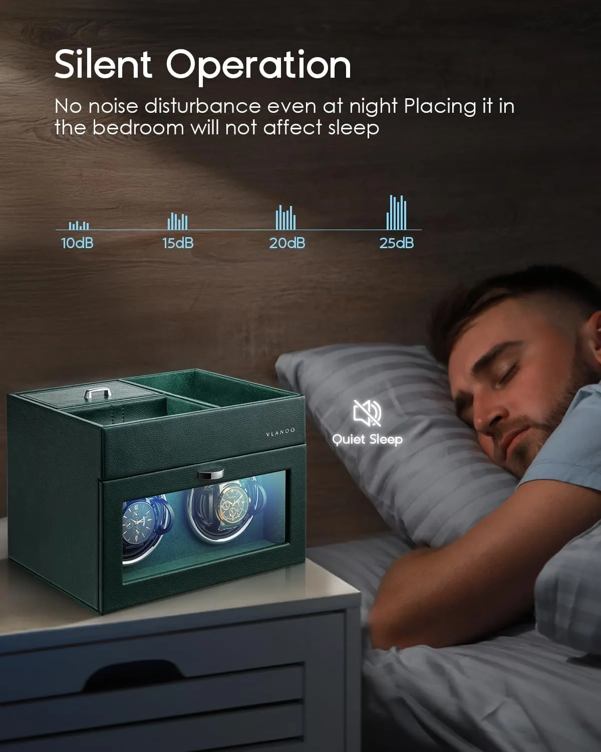 Double Watch Winder - Watch Winder Box with Men Jewelry Organizer Tray, Japanese Quiet spectacle reform administer Motor, LED Light, Adjustable Watch Pillows - Green Vlando Automatic 