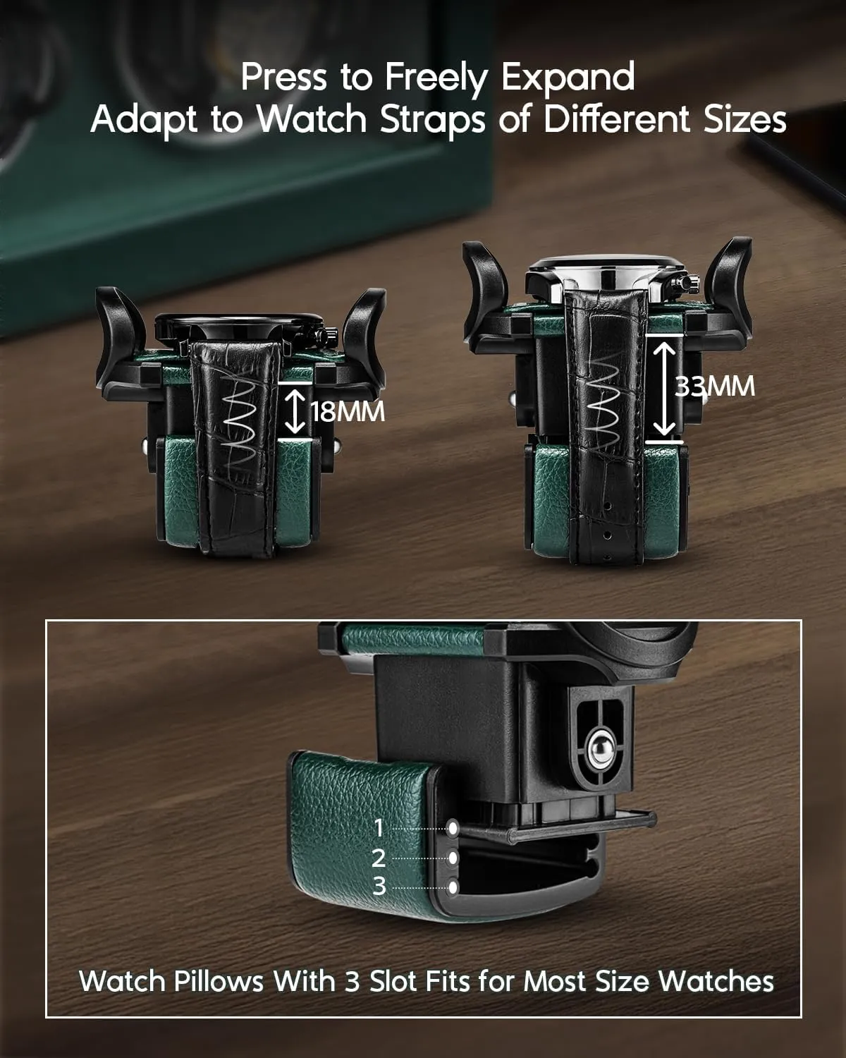 Double Watch Winder - Watch Winder Box with Men Jewelry Organizer Tray, Japanese Quiet spectacle reform administer Motor, LED Light, Adjustable Watch Pillows - Green Vlando Automatic 