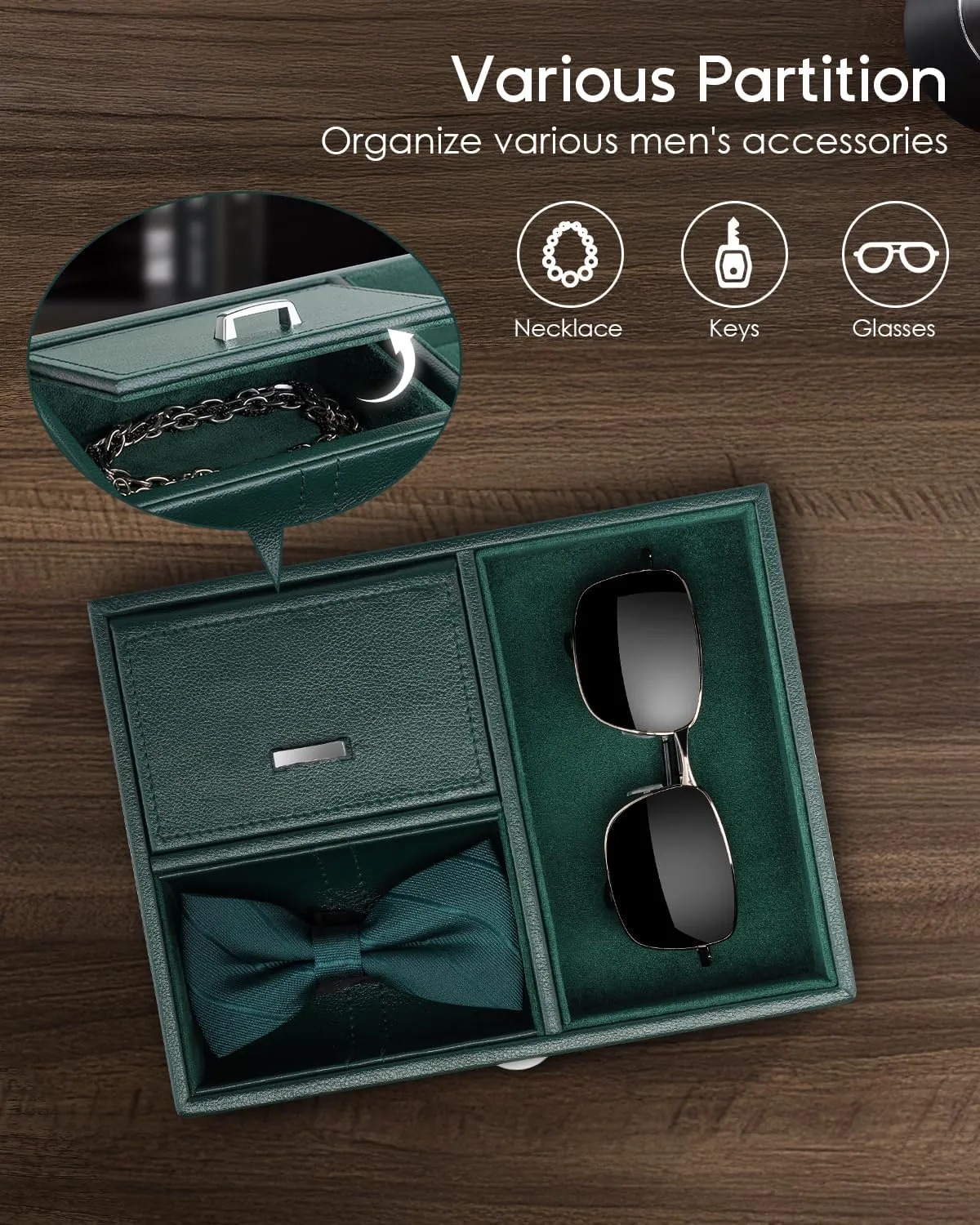 Double Watch Winder - Watch Winder Box with Men Jewelry Organizer Tray, Japanese Quiet spectacle reform administer Motor, LED Light, Adjustable Watch Pillows - Green Vlando Automatic 
