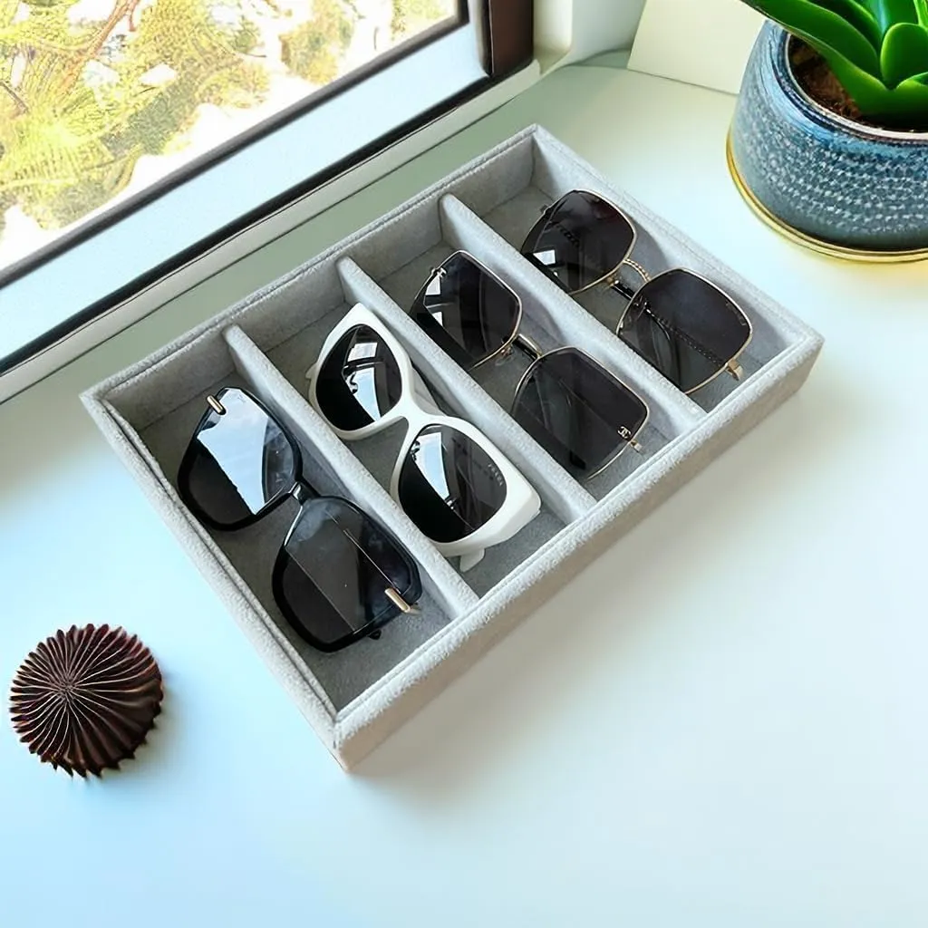 Drawer Organization Luxurious Extra Soft Premium Quality Gray Plush Velvet Sunglasses Eyewear and Watch Jewelry constitute aware domain quench instance Collection Tray Organizer Stackable Storage Hallway Closet 