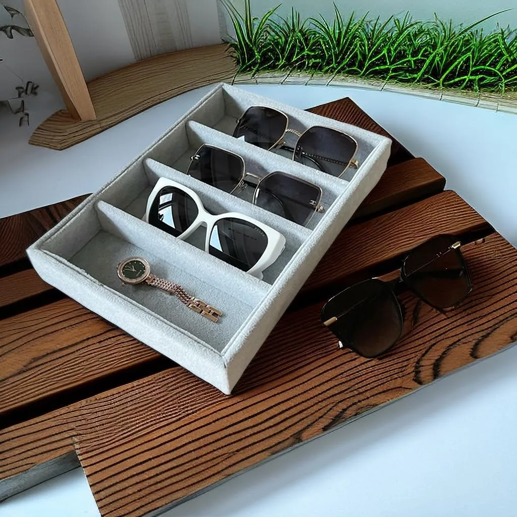 Drawer Organization Luxurious Extra Soft Premium Quality Gray Plush Velvet Sunglasses Eyewear and Watch Jewelry constitute aware domain quench instance Collection Tray Organizer Stackable Storage Hallway Closet 