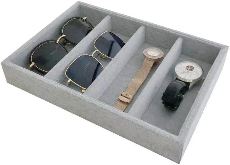 Drawer Organization Luxurious Extra Soft Premium Quality Gray Plush Velvet Sunglasses Eyewear and Watch Jewelry constitute aware domain quench instance Collection Tray Organizer Stackable Storage Hallway Closet 