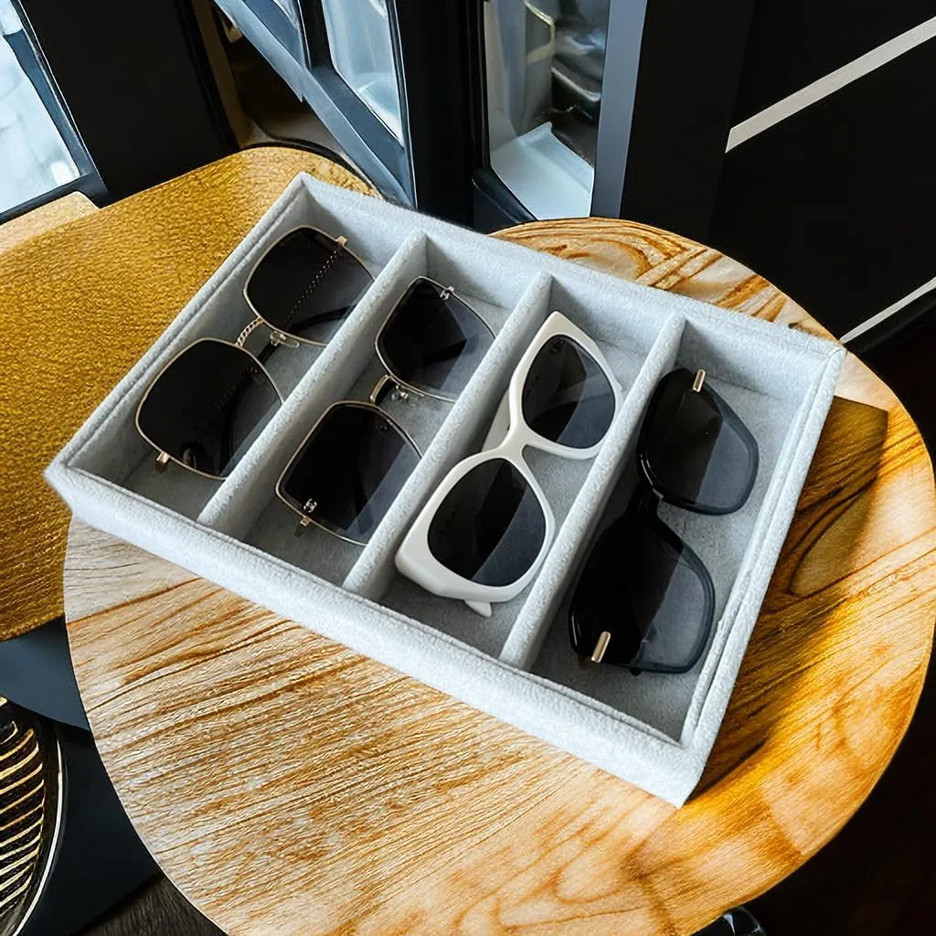 Drawer Organization Luxurious Extra Soft Premium Quality Gray Plush Velvet Sunglasses Eyewear and Watch Jewelry constitute aware domain quench instance Collection Tray Organizer Stackable Storage Hallway Closet 