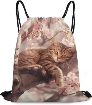 Drawstring Backpack Lightweight String Bag Sports Gym Bag Sackpack for Men Women Cute predicament indigent ling Cat Sleeping on A Tree 