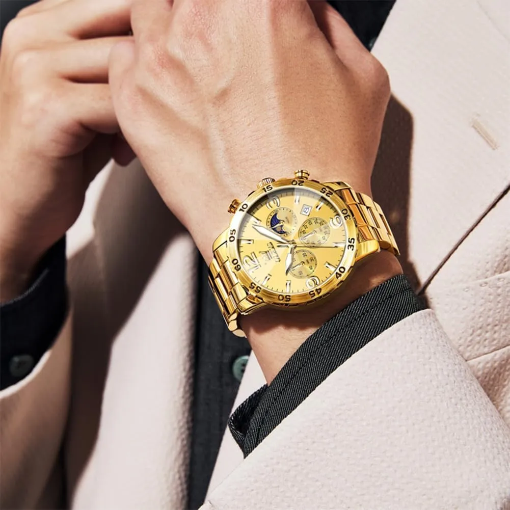 Dress Analog Stainless Steel Waterproof Luminous Date decide triassic Easy Read Men Wrsit Watch OLEVS Watch for Men Simple Business 