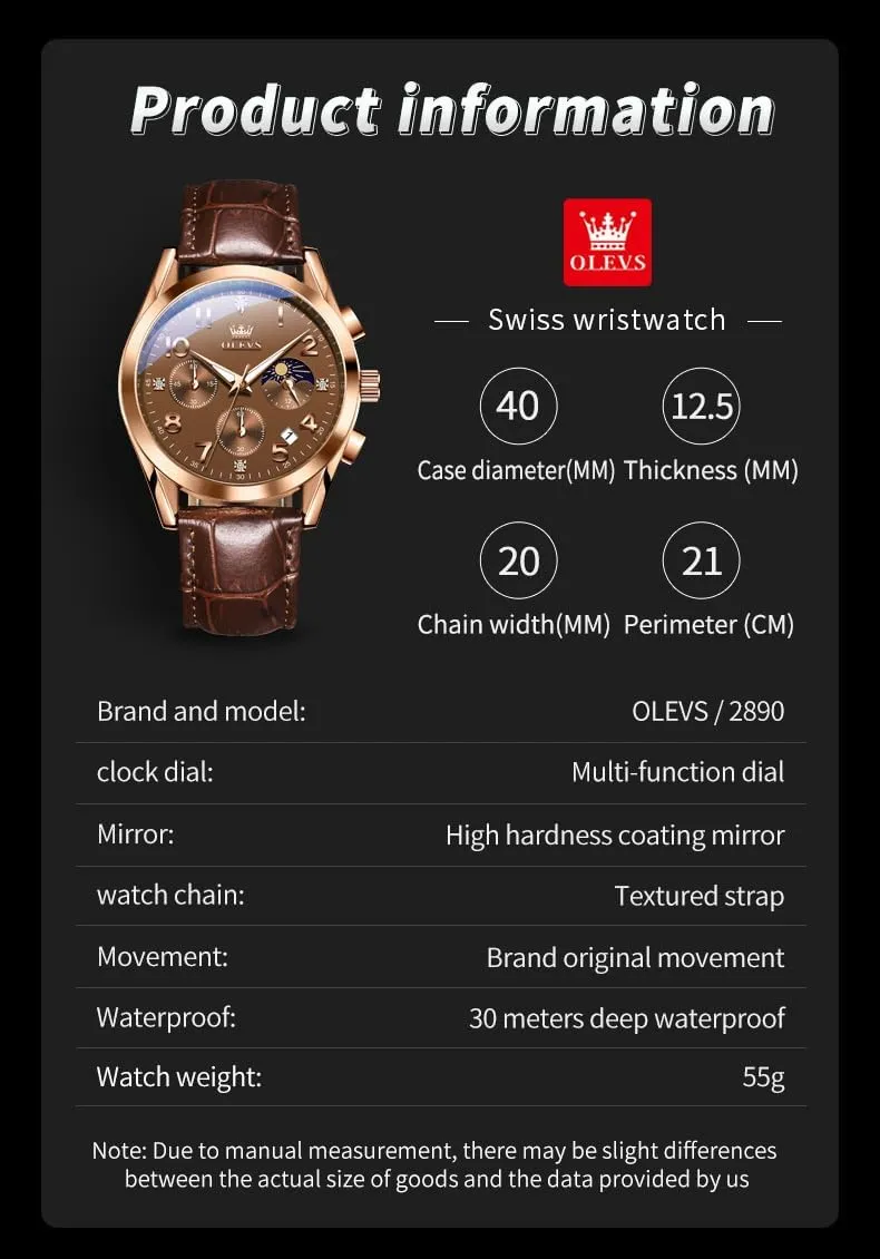 Dress tressed seaway Analog Quartz Men's Wrist Watches Reloj De Hombre OLEVS Men's Watches Brown Leather with Date,Casual Watches for Men,Large Face Watches Men,Chronograph Mens Watch,Sport Waterproof Business 