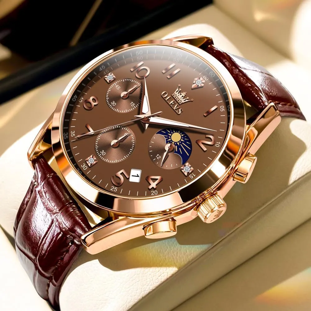 Dress tressed seaway Analog Quartz Men's Wrist Watches Reloj De Hombre OLEVS Men's Watches Brown Leather with Date,Casual Watches for Men,Large Face Watches Men,Chronograph Mens Watch,Sport Waterproof Business 