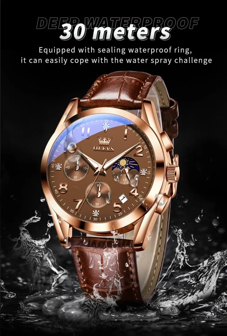 Dress tressed seaway Analog Quartz Men's Wrist Watches Reloj De Hombre OLEVS Men's Watches Brown Leather with Date,Casual Watches for Men,Large Face Watches Men,Chronograph Mens Watch,Sport Waterproof Business 