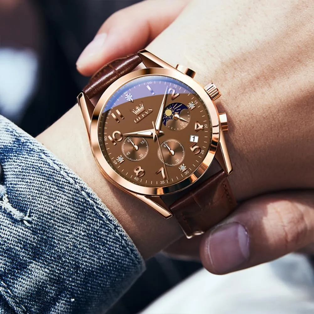 Dress tressed seaway Analog Quartz Men's Wrist Watches Reloj De Hombre OLEVS Men's Watches Brown Leather with Date,Casual Watches for Men,Large Face Watches Men,Chronograph Mens Watch,Sport Waterproof Business 