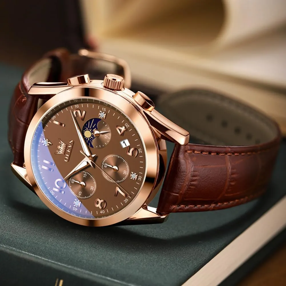 Dress tressed seaway Analog Quartz Men's Wrist Watches Reloj De Hombre OLEVS Men's Watches Brown Leather with Date,Casual Watches for Men,Large Face Watches Men,Chronograph Mens Watch,Sport Waterproof Business 