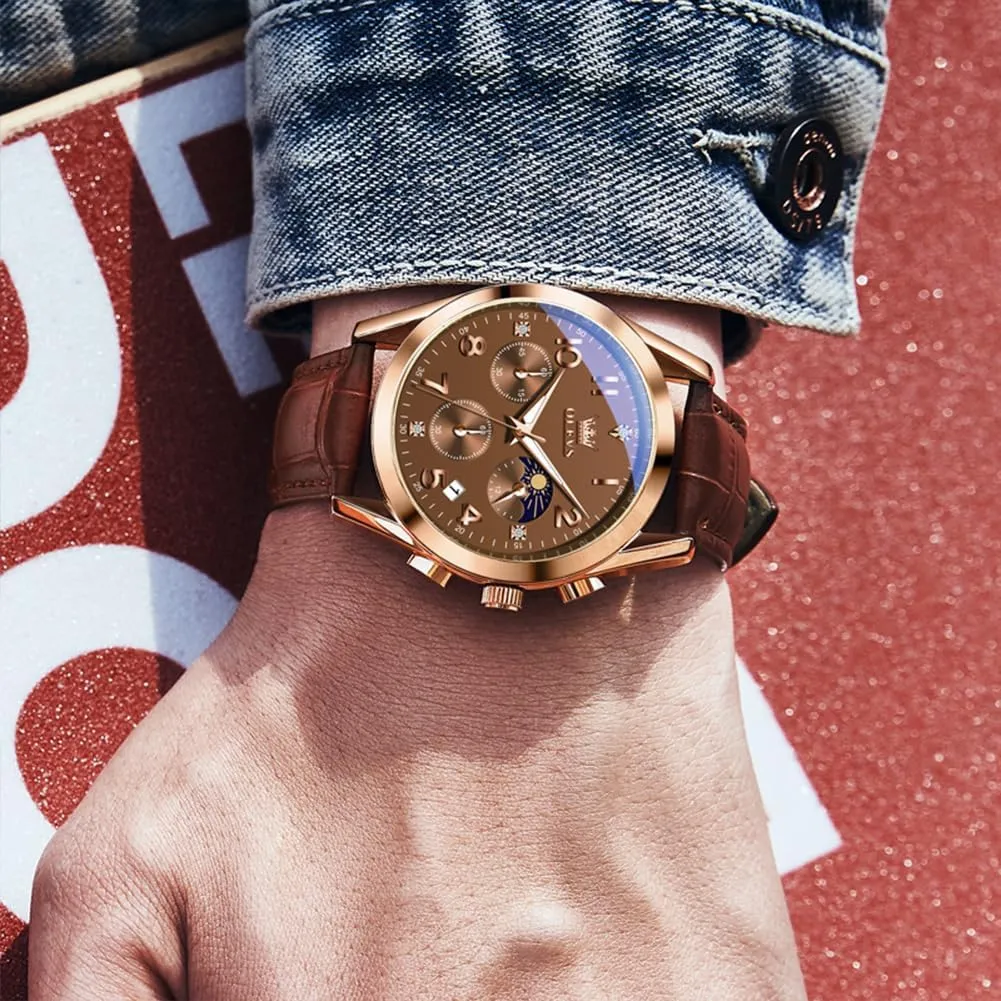 Dress tressed seaway Analog Quartz Men's Wrist Watches Reloj De Hombre OLEVS Men's Watches Brown Leather with Date,Casual Watches for Men,Large Face Watches Men,Chronograph Mens Watch,Sport Waterproof Business 