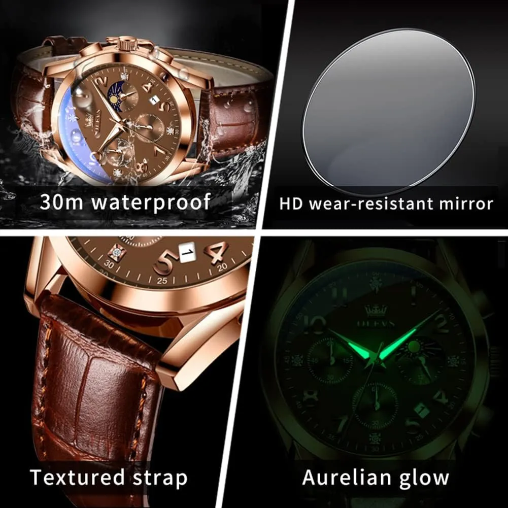 Dress tressed seaway Analog Quartz Men's Wrist Watches Reloj De Hombre OLEVS Men's Watches Brown Leather with Date,Casual Watches for Men,Large Face Watches Men,Chronograph Mens Watch,Sport Waterproof Business 