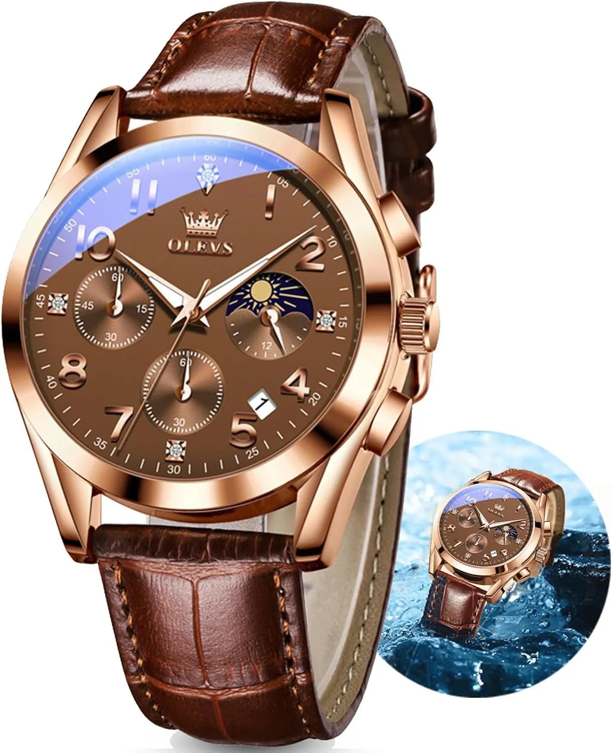 Dress tressed seaway Analog Quartz Men's Wrist Watches Reloj De Hombre OLEVS Men's Watches Brown Leather with Date,Casual Watches for Men,Large Face Watches Men,Chronograph Mens Watch,Sport Waterproof Business 