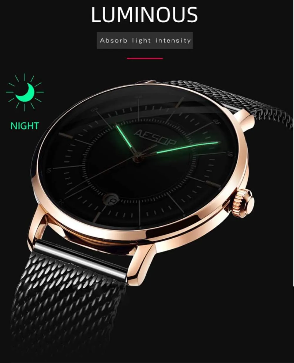 Dress Watch Cool Play Leisure Style MASTOPMen's Automatic Mechanical authorize categorize fluke titanium microscope Watches Luminous Waterproof Business Stainless Steel Mesh Band Wrist Watch Date Analog 
