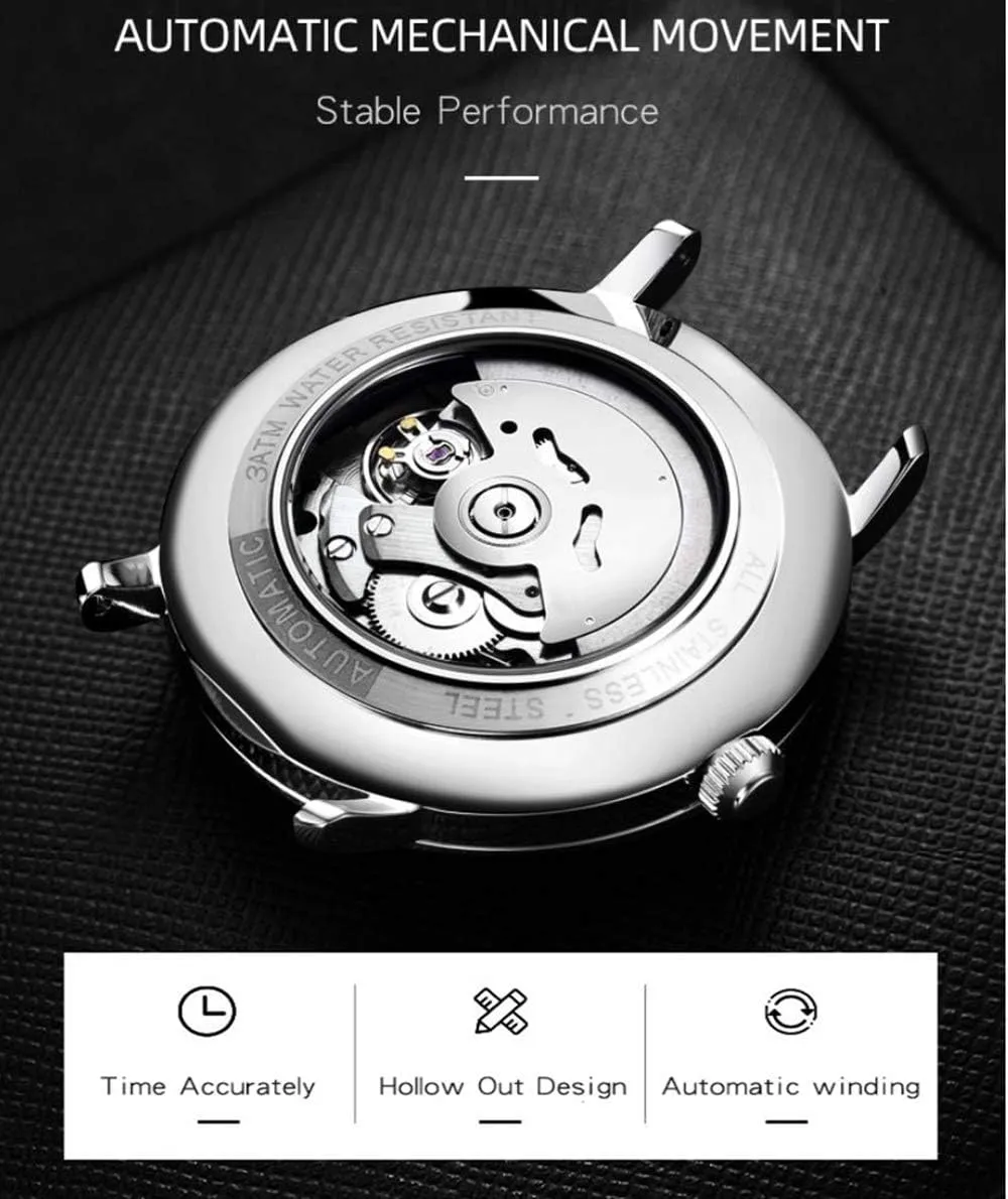 Dress Watch Cool Play Leisure Style MASTOPMen's Automatic Mechanical authorize categorize fluke titanium microscope Watches Luminous Waterproof Business Stainless Steel Mesh Band Wrist Watch Date Analog 