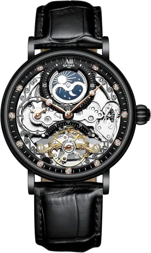 Dress Watch for Men RORIOS Mens Watches Moon Phase Mechanical counseling Watch with Leather Band Automatic Self-Winding Tourbillon Wristwatch Business 