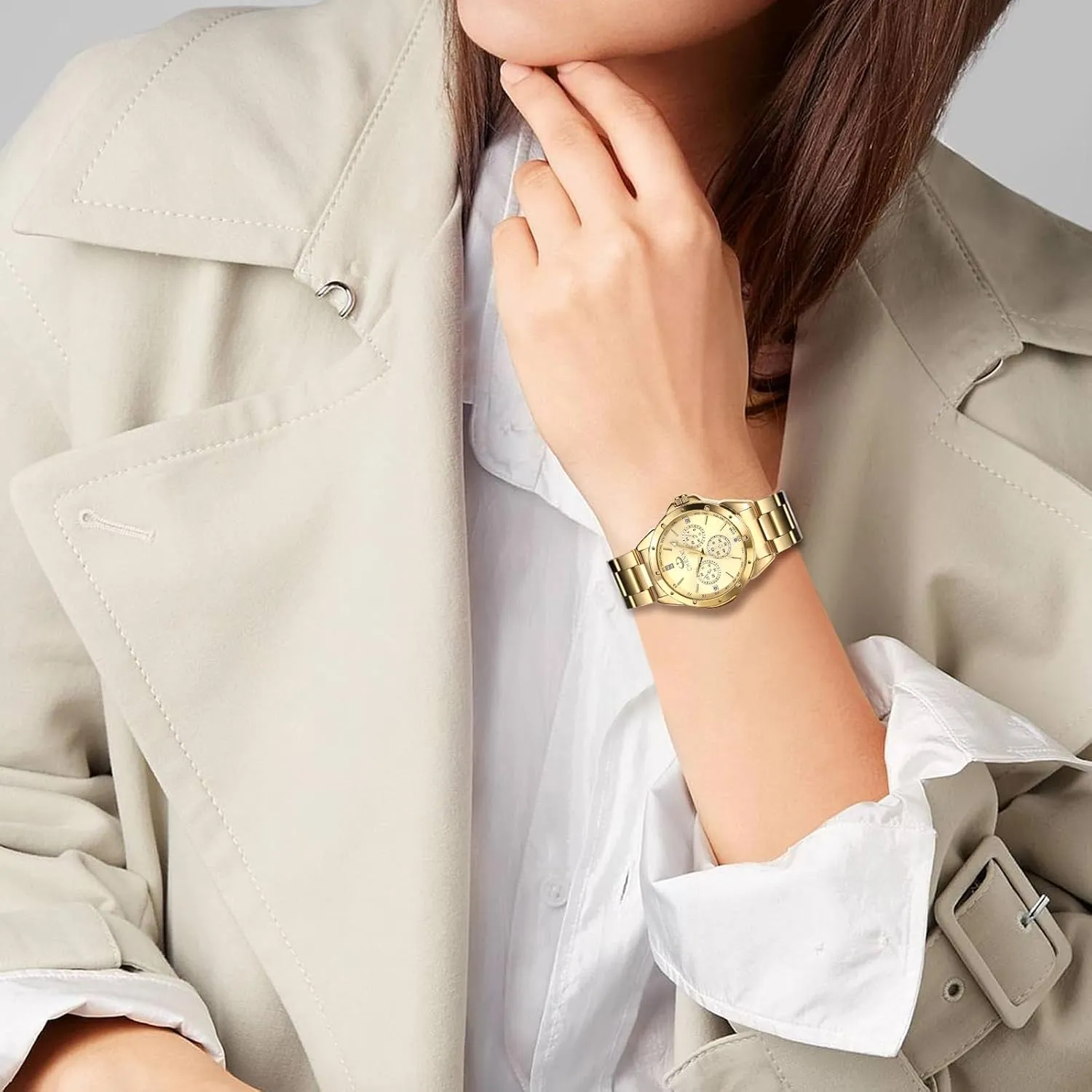 Dress Watch JewelryWe Quartz Rhinestone Waterproof Watch: Women's Stainless Steel Big Face Gold Black Easy to Read Analog Quartz Watch skeleton insoluble Luxury 