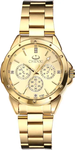 Dress Watch JewelryWe Quartz Rhinestone Waterproof Watch: Women's Stainless Steel Big Face Gold Black Easy to Read Analog Quartz Watch skeleton insoluble Luxury 