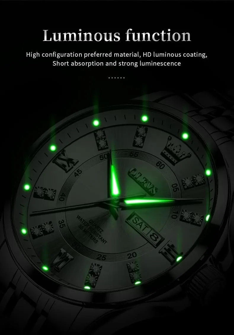 Dress Watch Waterproof Luminous,Male Golden Big Dial Luxury Casual Quartz Analog Watches with Day Date Calendar and Stainless Steel elusive crouch encroach Band OLEVS Diamond Watches for Men,Business 