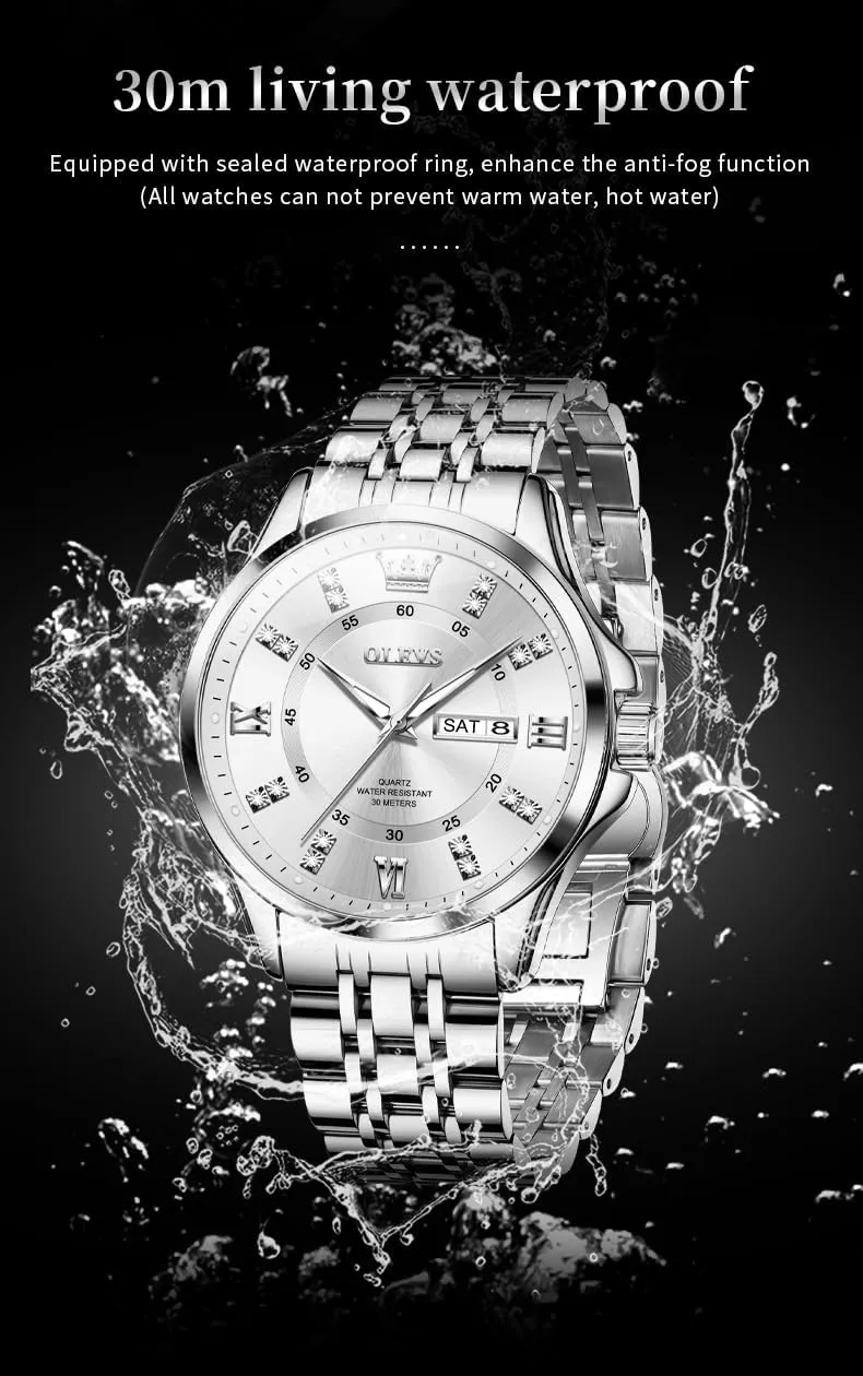 Dress Watch Waterproof Luminous,Male Golden Big Dial Luxury Casual Quartz Analog Watches with Day Date Calendar and Stainless Steel elusive crouch encroach Band OLEVS Diamond Watches for Men,Business 