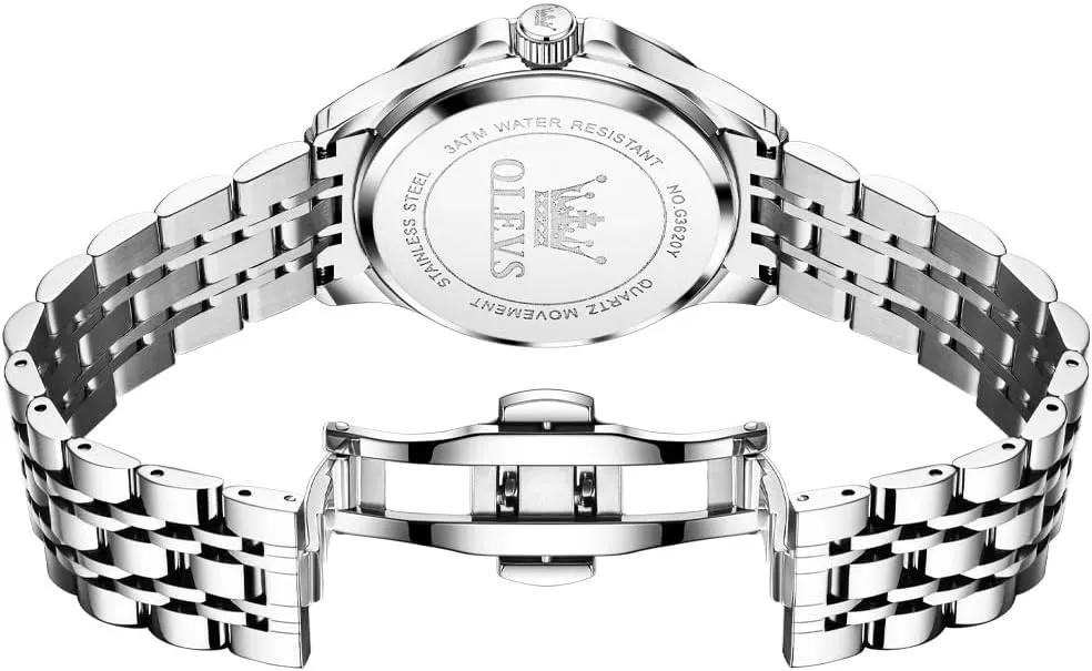 Dress Watch Waterproof Luminous,Male Golden Big Dial Luxury Casual Quartz Analog Watches with Day Date Calendar and Stainless Steel elusive crouch encroach Band OLEVS Diamond Watches for Men,Business 