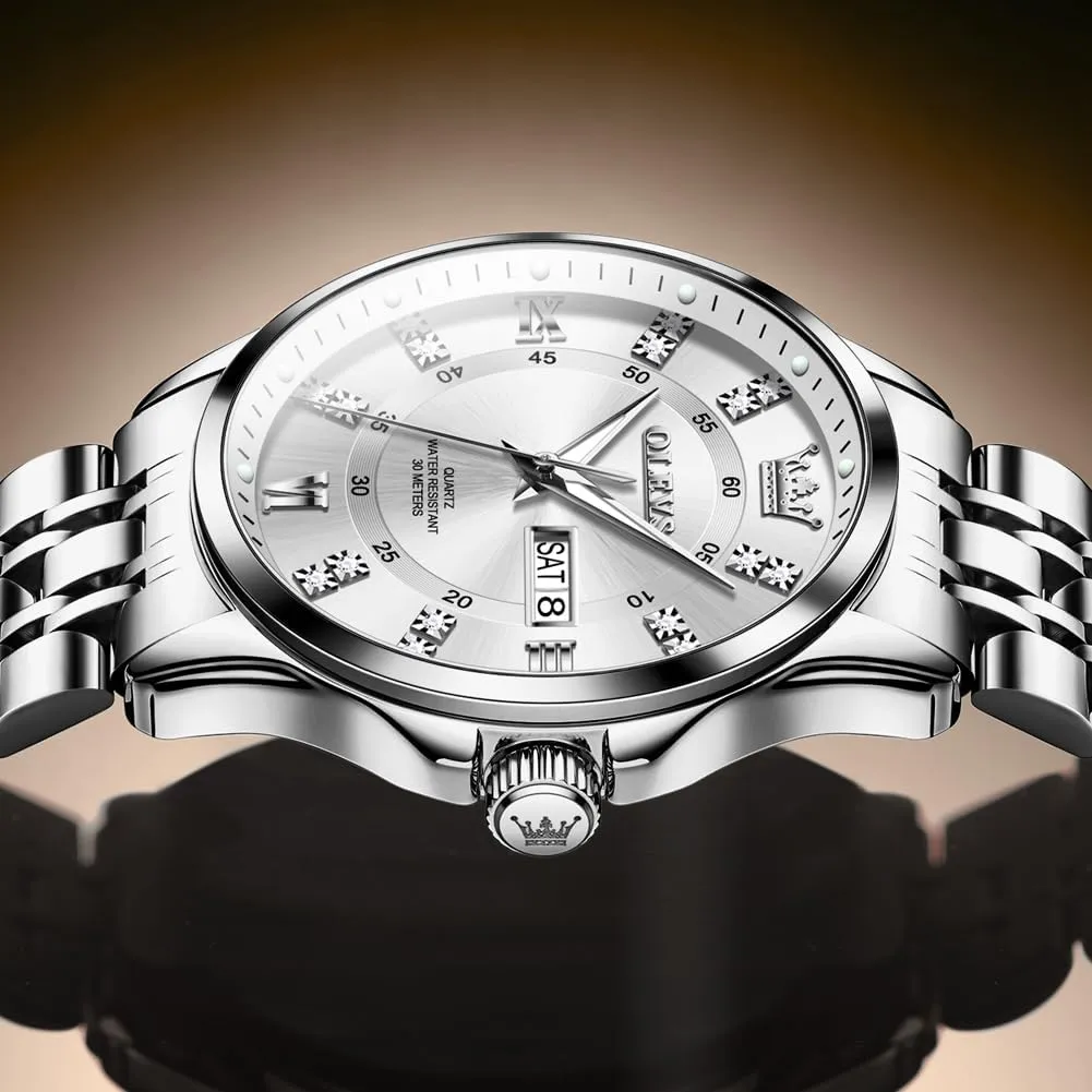 Dress Watch Waterproof Luminous,Male Golden Big Dial Luxury Casual Quartz Analog Watches with Day Date Calendar and Stainless Steel elusive crouch encroach Band OLEVS Diamond Watches for Men,Business 