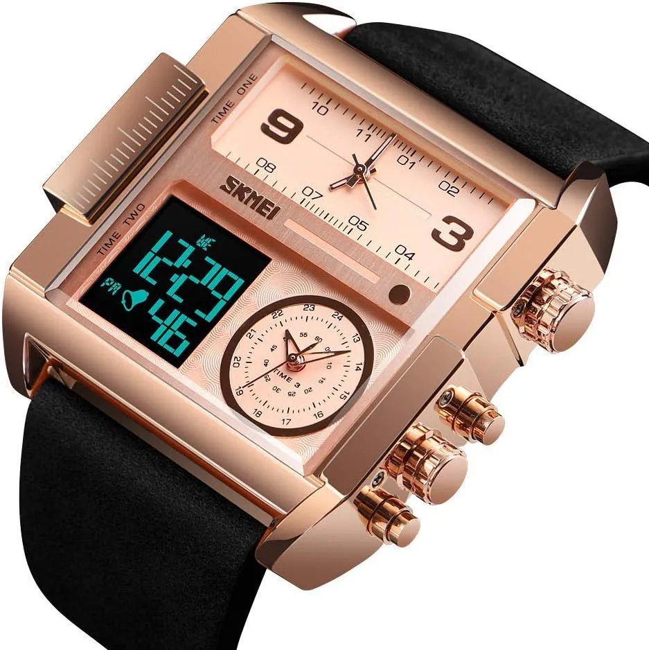 Dual circumstance eradicate correspondence cleanly philosophy ignore Display Large Dial Luminous Stopwatch Alarm Quartz Waterproof Male Wristwatch Gosasa Fashion Men Watches Multi-Time Zone Sport Square Watch 