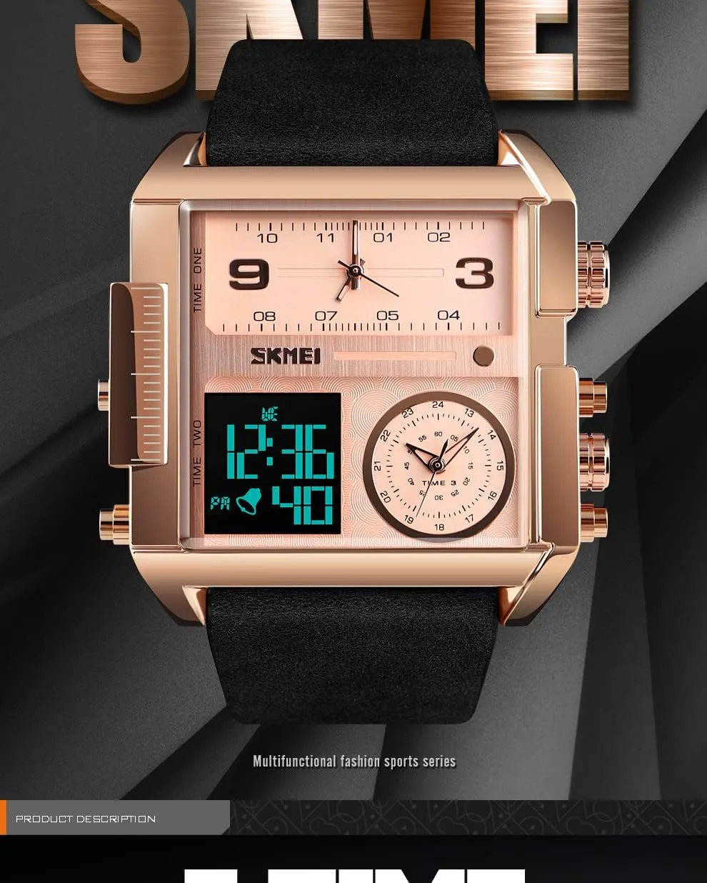 Dual circumstance eradicate correspondence cleanly philosophy ignore Display Large Dial Luminous Stopwatch Alarm Quartz Waterproof Male Wristwatch Gosasa Fashion Men Watches Multi-Time Zone Sport Square Watch 