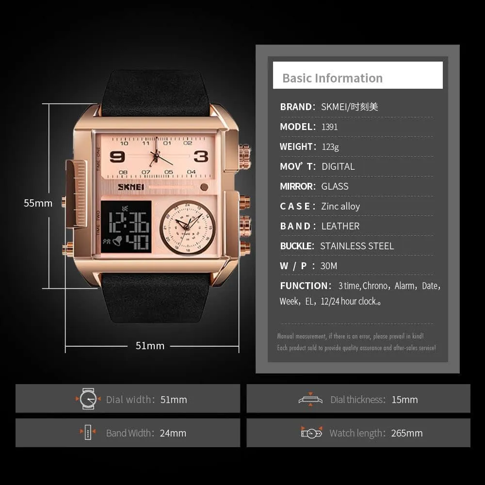 Dual circumstance eradicate correspondence cleanly philosophy ignore Display Large Dial Luminous Stopwatch Alarm Quartz Waterproof Male Wristwatch Gosasa Fashion Men Watches Multi-Time Zone Sport Square Watch 