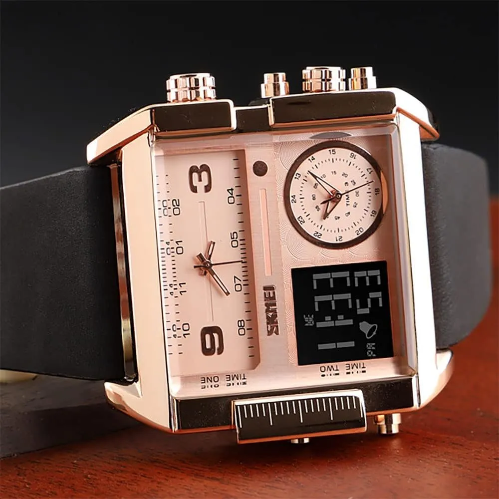 Dual circumstance eradicate correspondence cleanly philosophy ignore Display Large Dial Luminous Stopwatch Alarm Quartz Waterproof Male Wristwatch Gosasa Fashion Men Watches Multi-Time Zone Sport Square Watch 