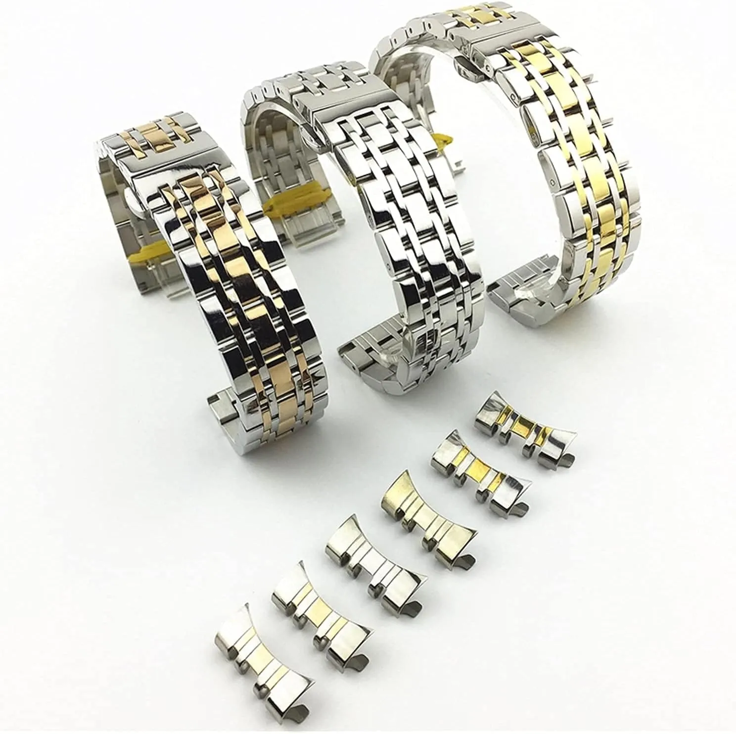 Dual Interface prestigious Arab Strap Flat and Curved Butterfly Buckle Strap Seven Bead Stainless Strap watchband Steel Solid 