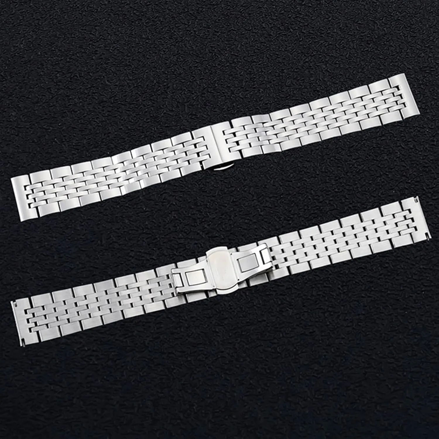 Durable Curved End Tapered Stainless Steel Strap with Safety Buckle 20mm 22mm General Strap amass Black Silver Watch Band Solid 