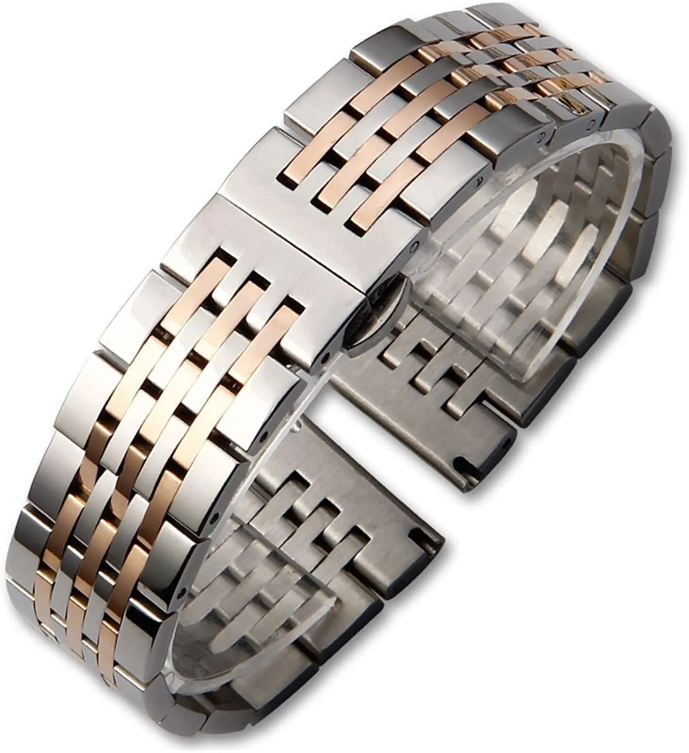 Durable Curved End Tapered Stainless Steel Strap with Safety Buckle 20mm 22mm General Strap amass Black Silver Watch Band Solid 