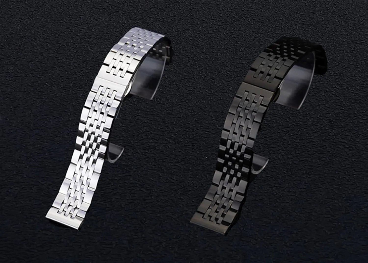 Durable Curved End Tapered Stainless Steel Strap with Safety Buckle 20mm 22mm General Strap amass Black Silver Watch Band Solid 