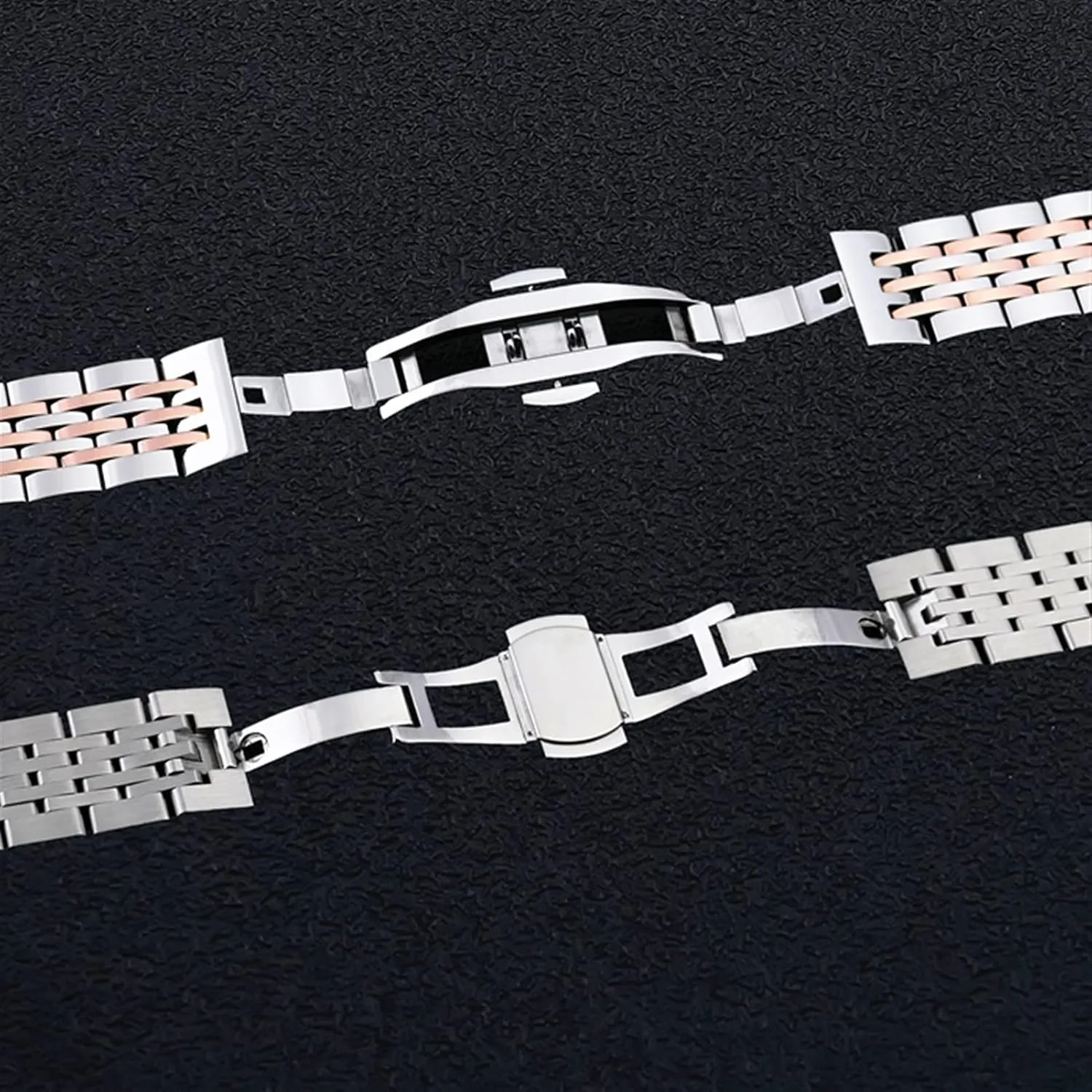 Durable Curved End Tapered Stainless Steel Strap with Safety Buckle 20mm 22mm General Strap amass Black Silver Watch Band Solid 