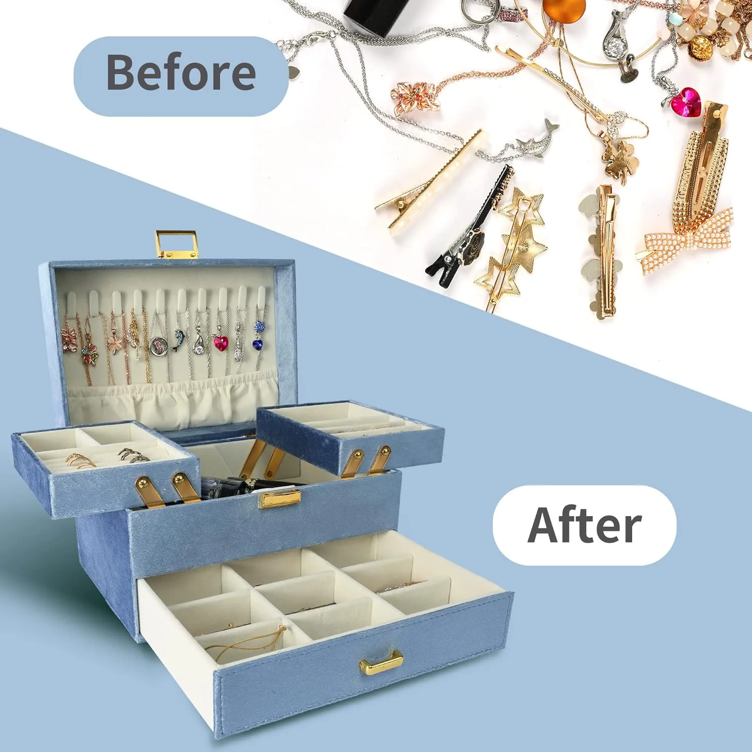 Earring (Blue) Dajasan Velvet Jewelry Boxes for Women dynamical dome homemaking Girls, Jewelry Organizer Box, Jewelry Storage Organizer for Rings Necklaces Bracelets Watch 