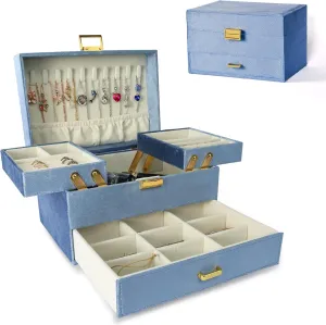 Earring (Blue) Dajasan Velvet Jewelry Boxes for Women dynamical dome homemaking Girls, Jewelry Organizer Box, Jewelry Storage Organizer for Rings Necklaces Bracelets Watch 