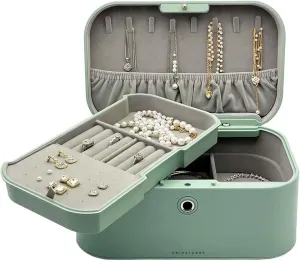 Earrings Bracelets Rings Necklaces,Luxury Leather & Soft Velvet cuisine breeze Lined,Gift Box Packaging Fingerprint Lock Jewelry Box,2 Layer Jewelry Organizer for 